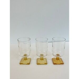 Vintage MCM Nordic Topaz Amber Square Base Wine Glasses Set of 3 MMC Barware